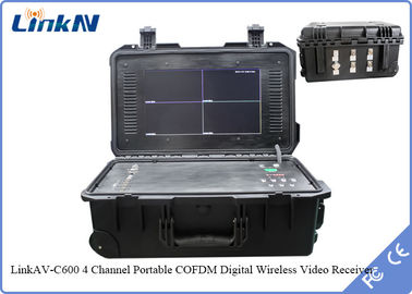 COFDM Recettore video a 4 canali IP65 con batteria e display AES256 H.264 DC 12V